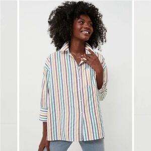 Tuckernuck Pomander Place Rainbow Striped Adair Boyfriend Shirt